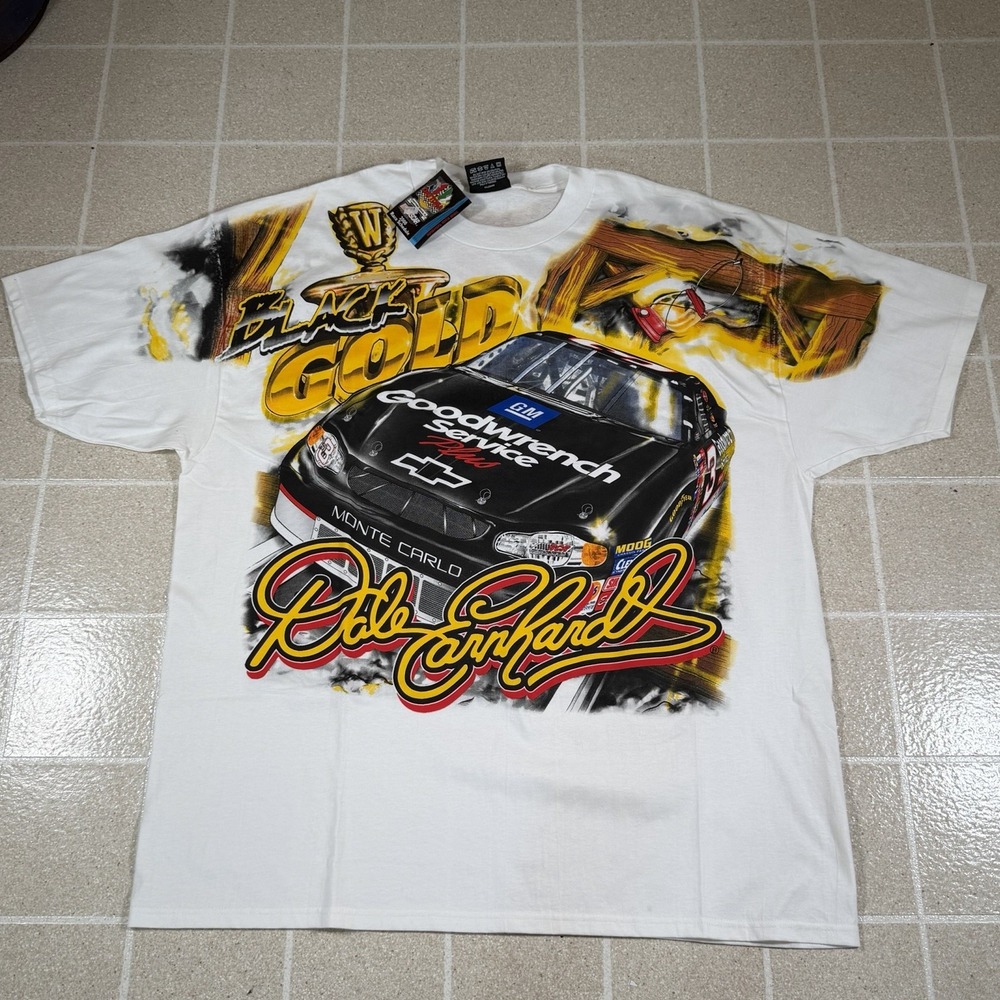 VTG 2000 Dale Earnhardt Black Gold AOP Nascar Chase T-Shirt - Men's 2XL NWT